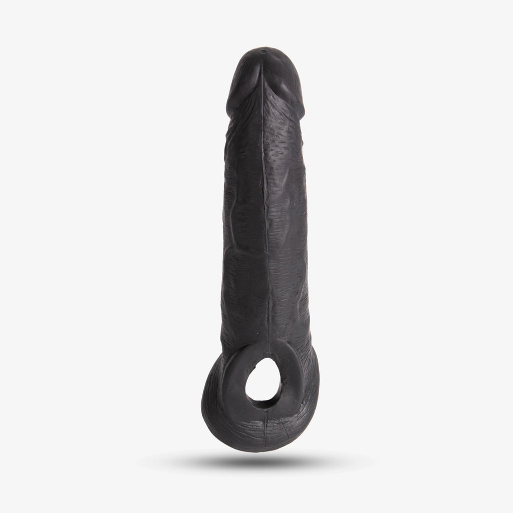 Double Hole Silicone Black Penis Sleeve 9 inch
