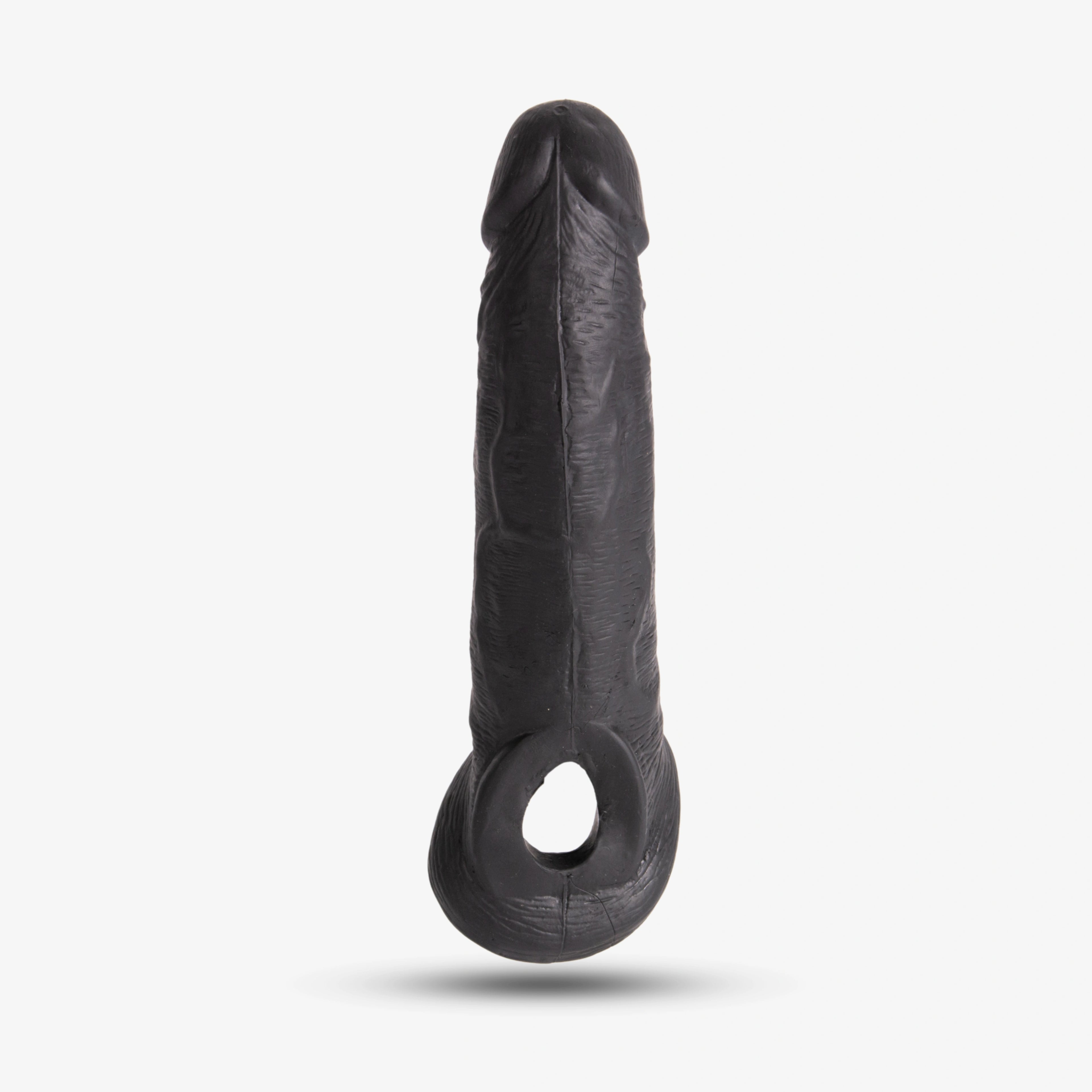 Double Hole Silicone Black Penis Sleeve 9 inch