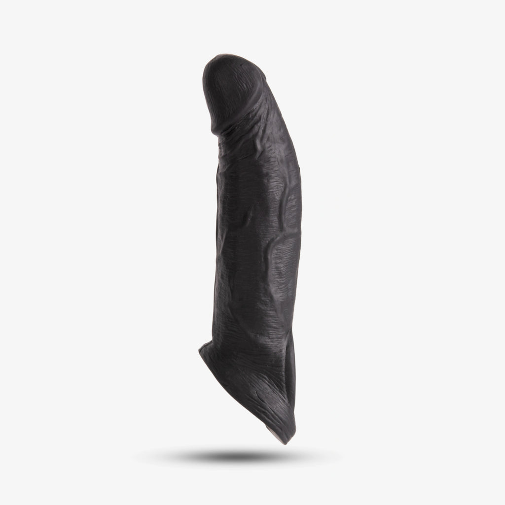 Double Hole Silicone Black Penis Sleeve 9 inch